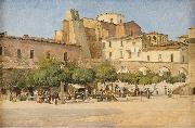 Edvard Petersen The square in Sulmona oil painting on canvas